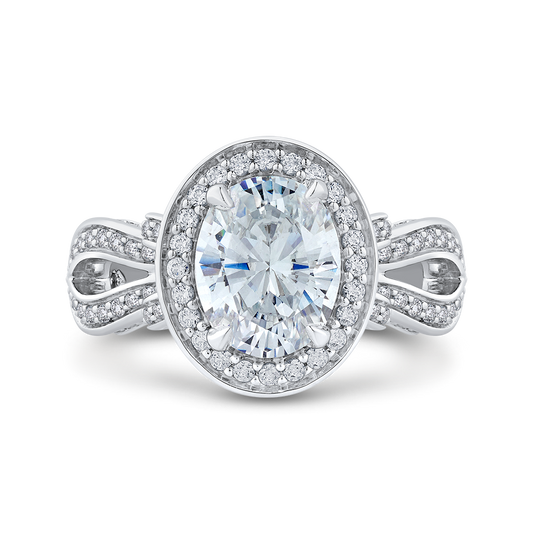 Oval Cut Diamond Halo Engagement Ring in 14K White Gold (Semi-Mount)