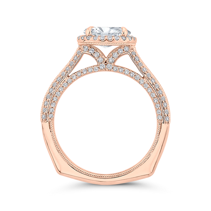 Euro Shank Oval Cut Diamond Halo Engagement Ring in 14K Rose Gold (Semi-Mount)