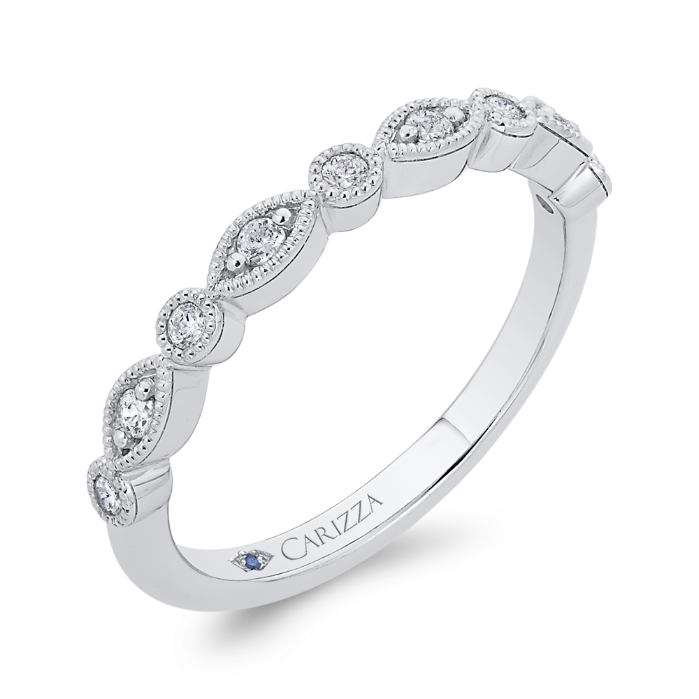Round Half Run Diamond Wedding Band in 14K White Gold