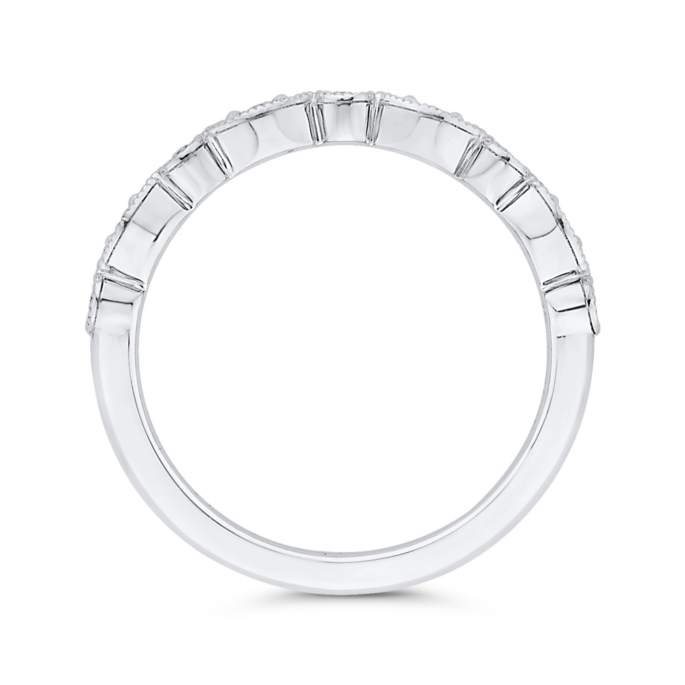 Round Half Run Diamond Wedding Band in 14K White Gold