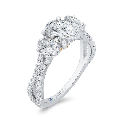 Split Shank Oval Cut Diamond Three-Stone Plus Engagement Ring in 14K Two Tone Gold (Semi-Mount)