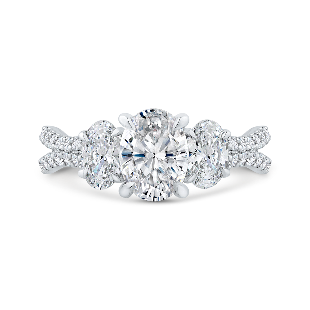 Split Shank Oval Cut Diamond Three-Stone Plus Engagement Ring in 14K Two Tone Gold (Semi-Mount)