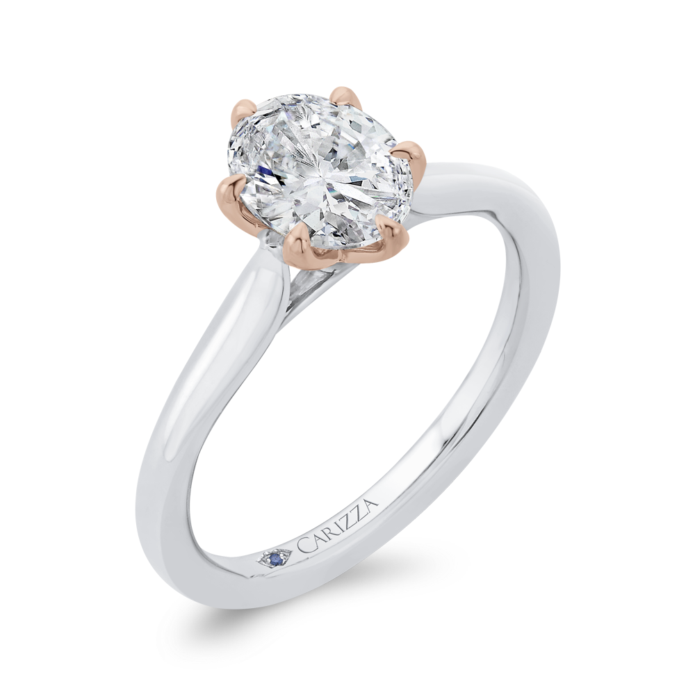 Oval Cut Diamond Solitaire Engagement Ring in 14K Two Tone Gold (Semi-Mount)