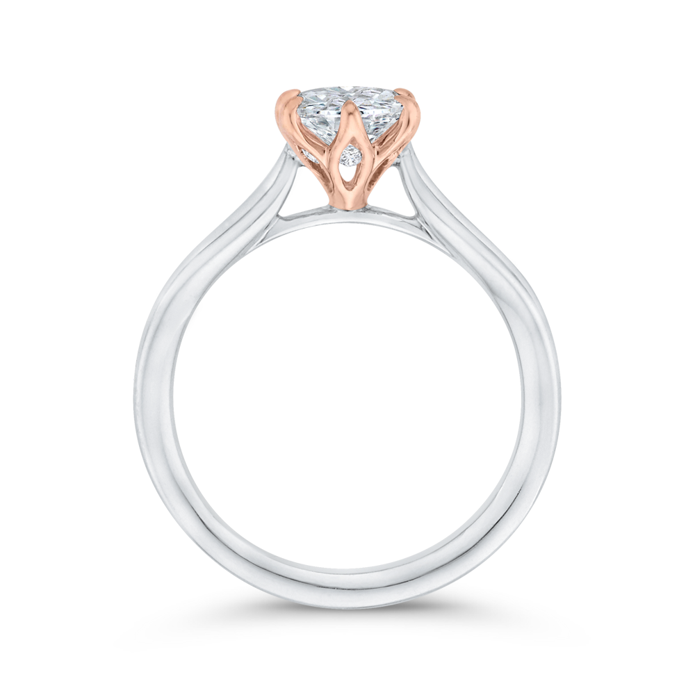 Oval Cut Diamond Solitaire Engagement Ring in 14K Two Tone Gold (Semi-Mount)
