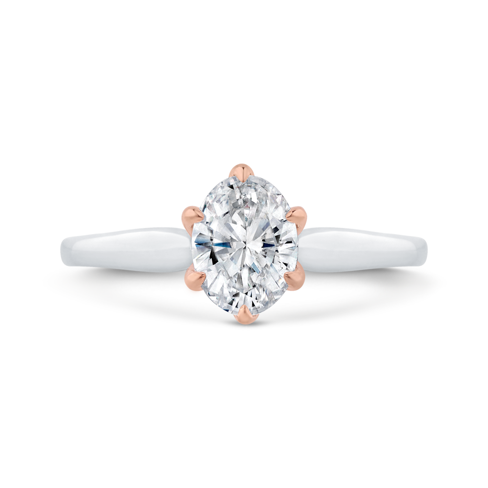 Oval Cut Diamond Solitaire Engagement Ring in 14K Two Tone Gold (Semi-Mount)