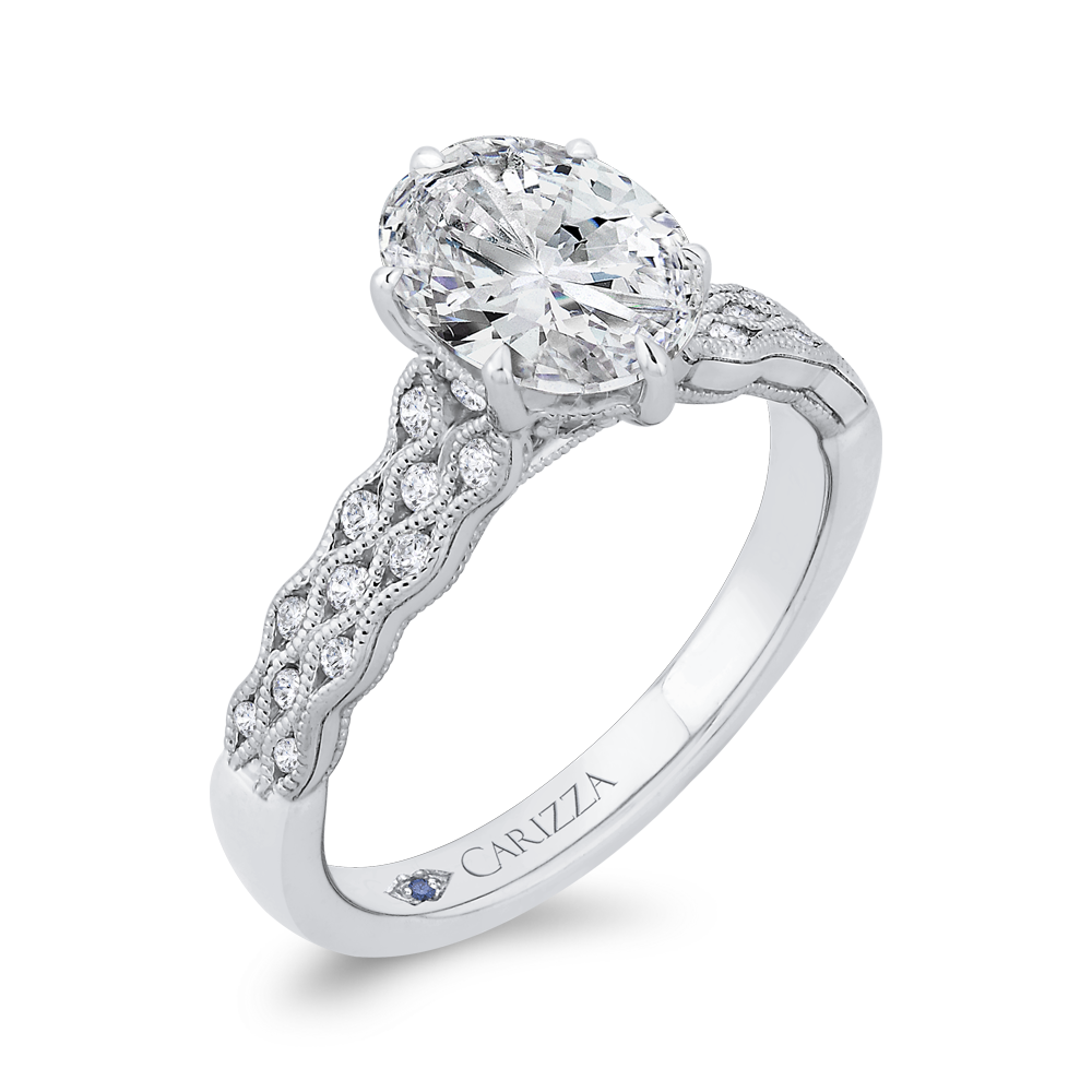 Oval Cut Diamond Engagement Ring with Milgrain 14K White Gold (Semi-Mount)