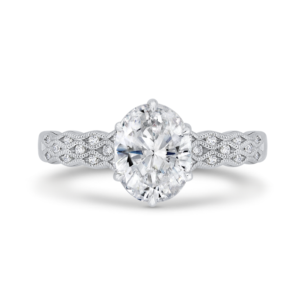 Oval Cut Diamond Engagement Ring with Milgrain 14K White Gold (Semi-Mount)
