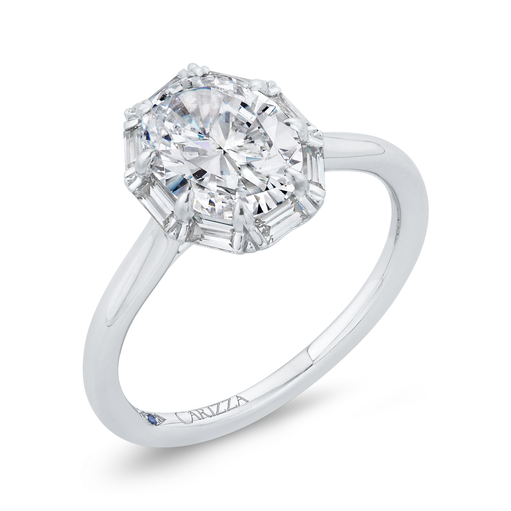 Oval Cut Diamond Halo Engagement Ring in 14K White Gold (Semi-Mount)