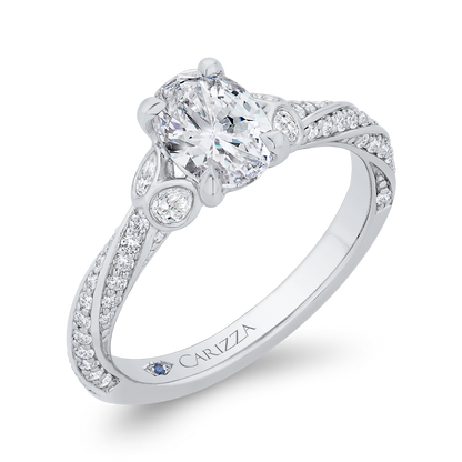 Split Shank Oval Cut Diamond Split Shank Engagement Ring in 14K White Gold (Semi-Mount)