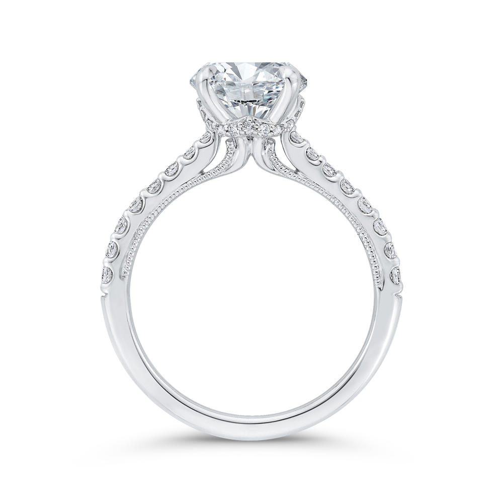 Oval Cut Diamond Solitaire Plus Engagement Ring in 14K White Gold (Semi-Mount)