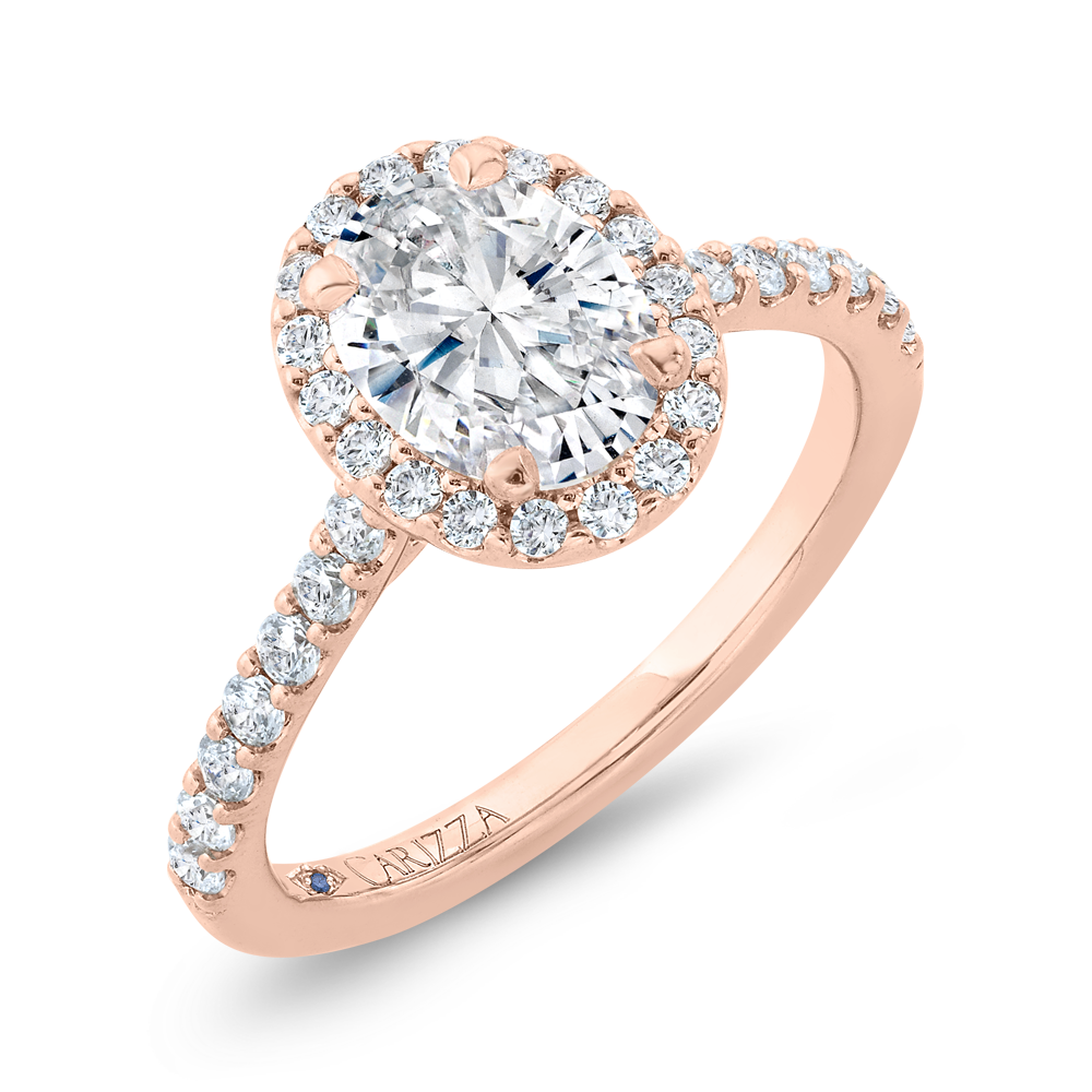 Oval Cut Diamond Halo Engagement Ring in 14K Rose Gold (Semi-Mount)