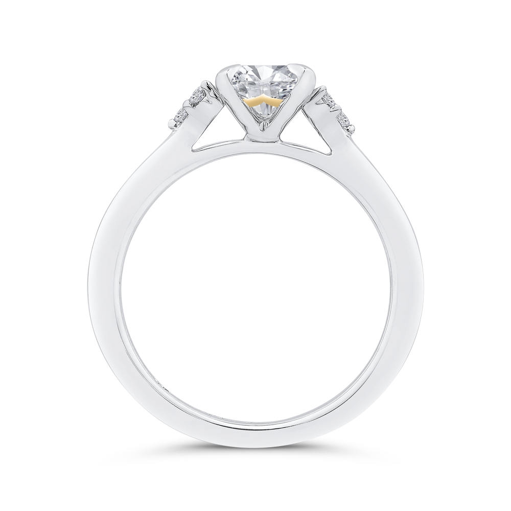 14K Two Tone Gold Three Stone Plus Round Diamond Engagement Ring