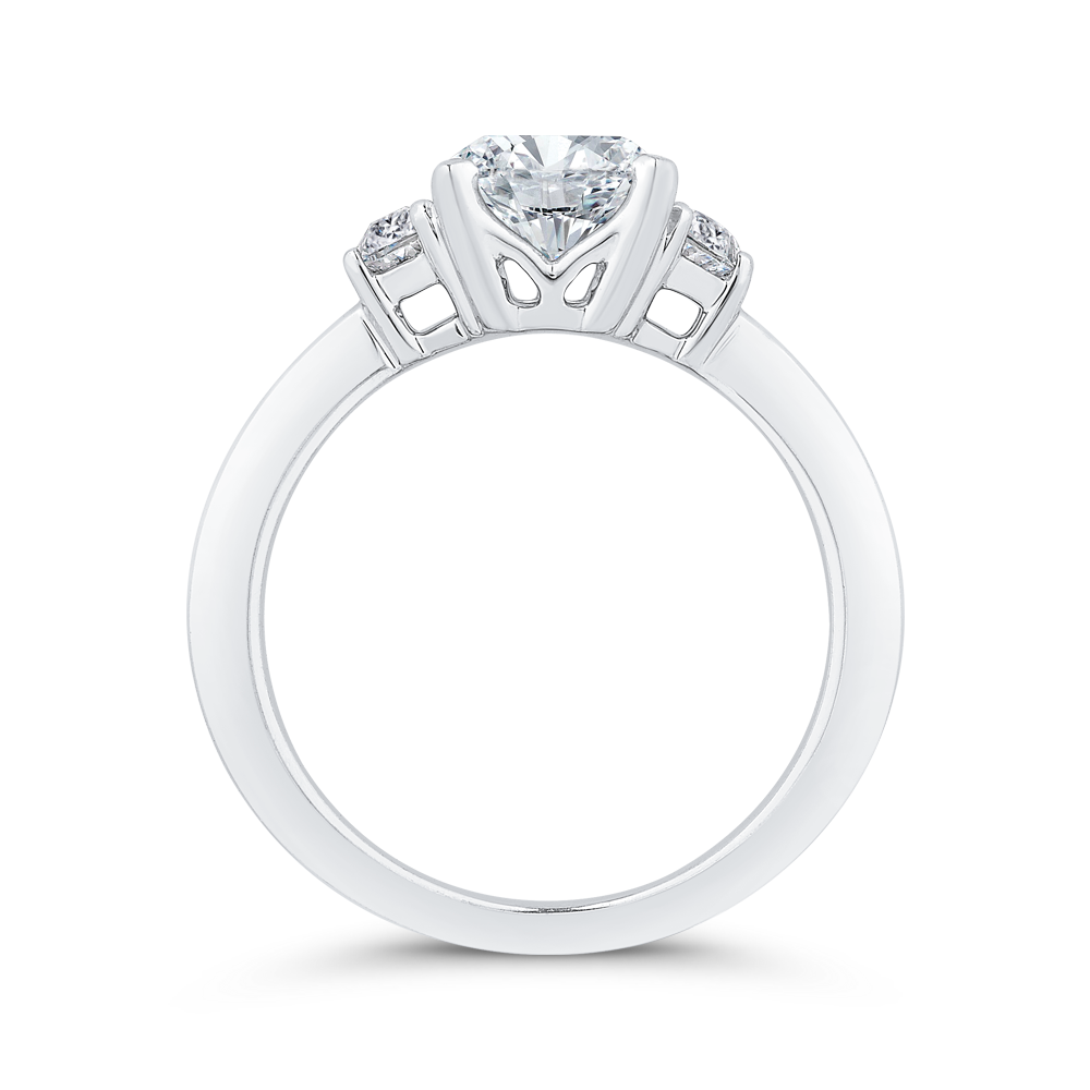 14K White Gold Three Stone Engagement Ring Half-moon sides Diamond (Semi-Mount)
