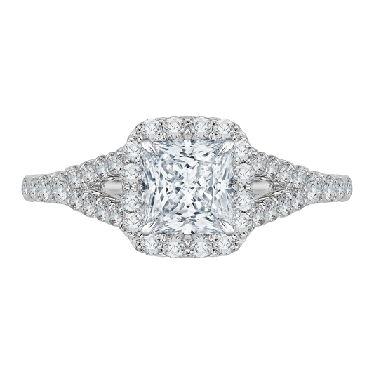 Split Shank Princess Cut Diamond Halo Engagement Ring in 14K White Gold (Semi-Mount)
