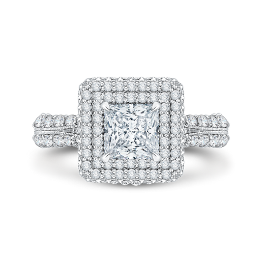 Princess Cut Diamond Double Halo Engagement Ring in 14K White Gold (Semi-Mount)