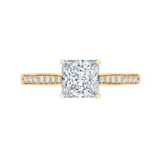 Princess Cut Diamond Solitaire with Accents Engagement Ring in 14K Yellow Gold (Semi-Mount)