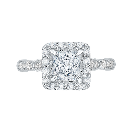 Princess Cut Diamond Halo Vintage Engagement Ring in 14K White Gold (Semi-Mount)