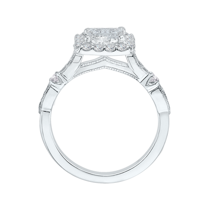 Princess Cut Diamond Halo Vintage Engagement Ring in 14K White Gold (Semi-Mount)
