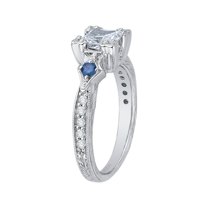 Princess Cut Diamond Engagement Ring with Sapphire in 14K White Gold (Semi-Mount)