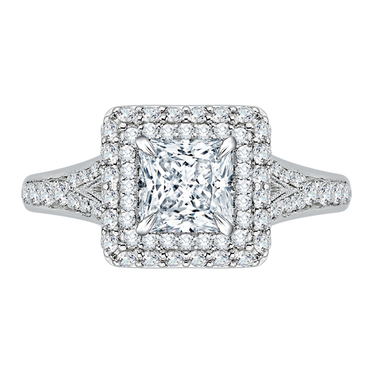 Split Shank Princess Cut Diamond Double Halo Engagement Ring in 14K White Gold (Semi-Mount)