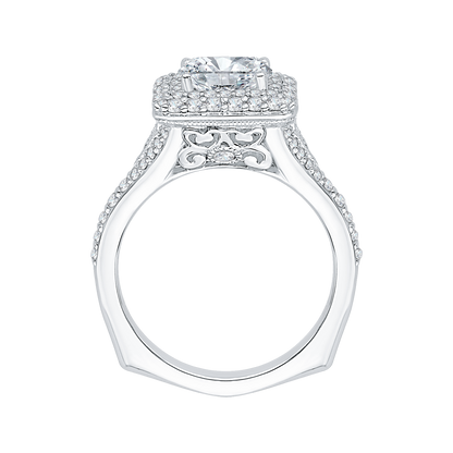 Split Shank Princess Cut Diamond Double Halo Engagement Ring in 14K White Gold (Semi-Mount)