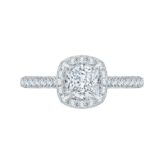 Princess Cut Diamond Halo Engagement Ring in 14K White Gold (Semi-Mount)