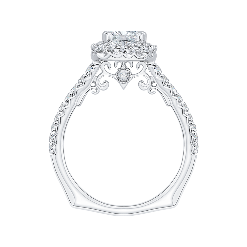 Princess Cut Diamond Halo Engagement Ring in 14K White Gold (Semi-Mount)