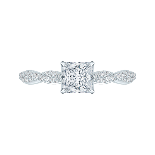 Princess Cut Diamond Engagement Ring with Criss-Cross Shank in 14K White Gold (Semi-Mount)