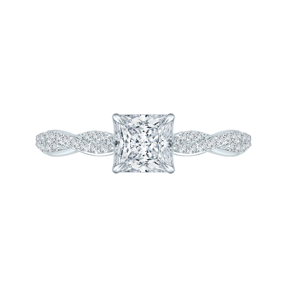 Princess Cut Diamond Engagement Ring with Criss-Cross Shank in 14K White Gold (Semi-Mount)