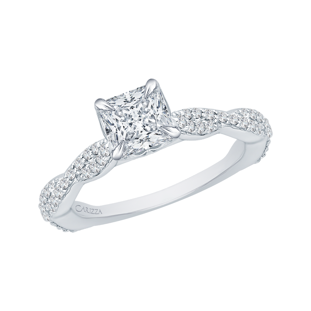 Princess Cut Diamond Engagement Ring with Criss-Cross Shank in 14K White Gold (Semi-Mount)