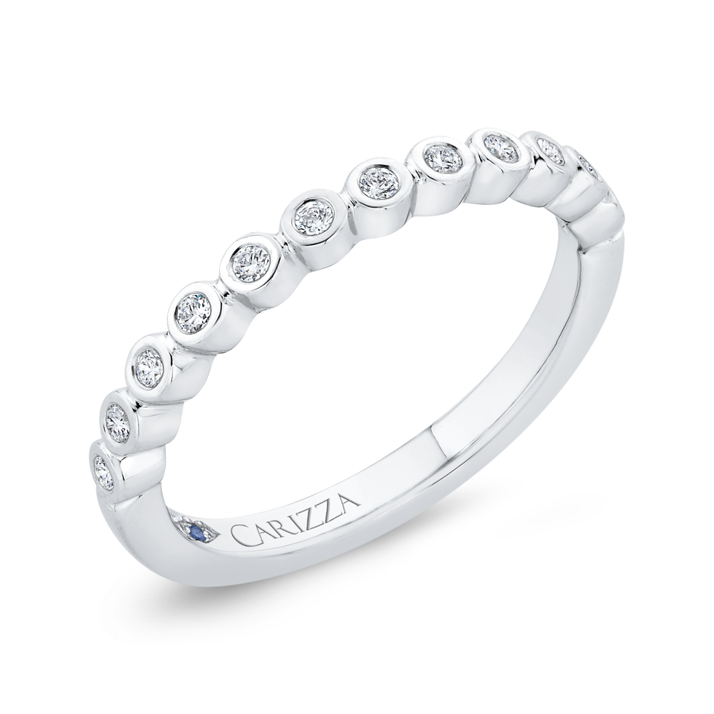 Bezel Set Diamond Wedding Band with Round Shank in 14K White Gold