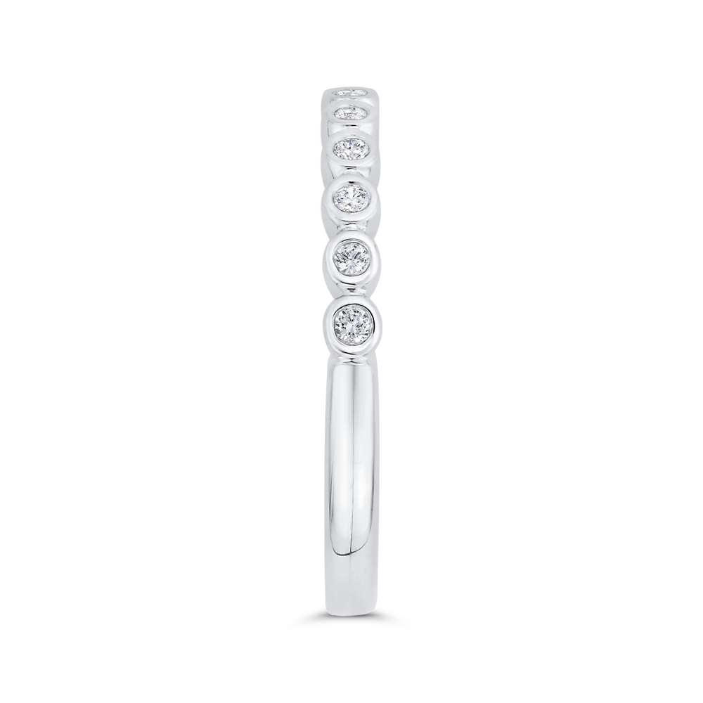 Bezel Set Diamond Wedding Band with Round Shank in 14K White Gold