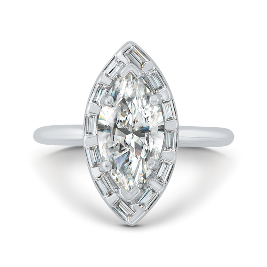 Marquise Cut Diamond Engagement Ring with Round Shank in 14K White Gold (Semi-Mount)