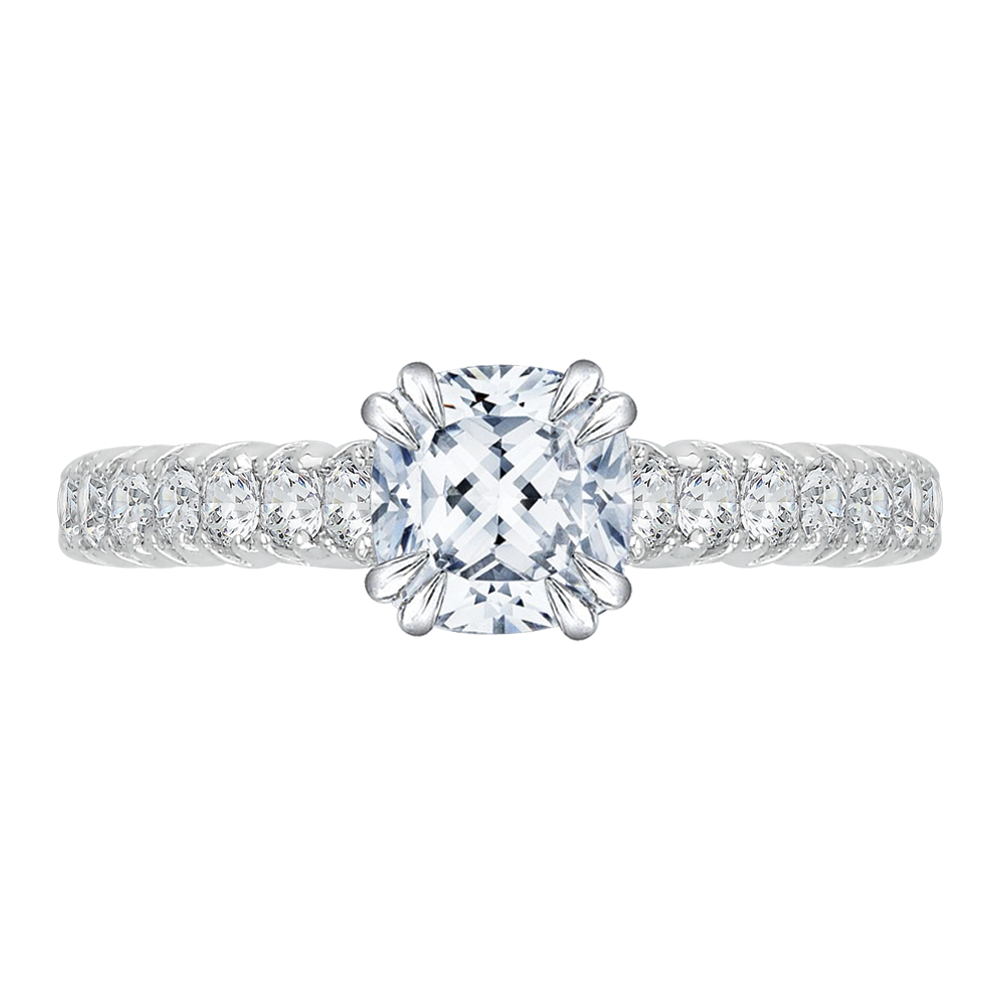 Cushion Cut Euro Shank Diamond Cathedral Style Engagement Ring in 14K White Gold (Semi-Mount)