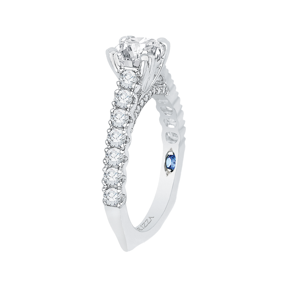Cushion Cut Euro Shank Diamond Cathedral Style Engagement Ring in 14K White Gold (Semi-Mount)