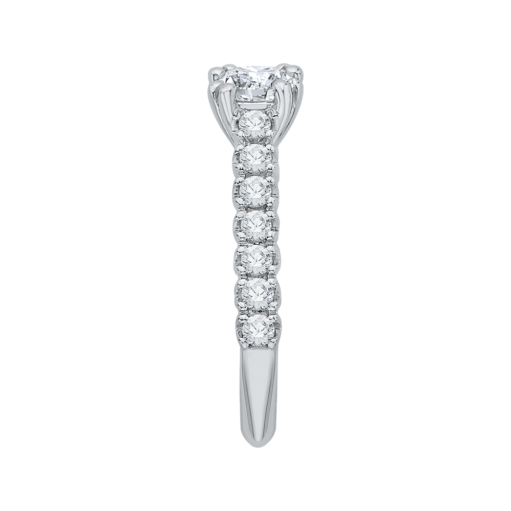 Cushion Cut Euro Shank Diamond Cathedral Style Engagement Ring in 14K White Gold (Semi-Mount)