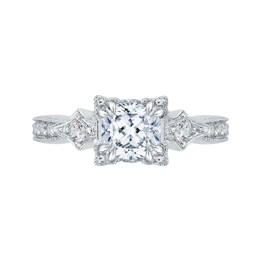 Cushion Cut Diamond Vintage Engagement Ring in 14K White Gold (Semi-Mount)