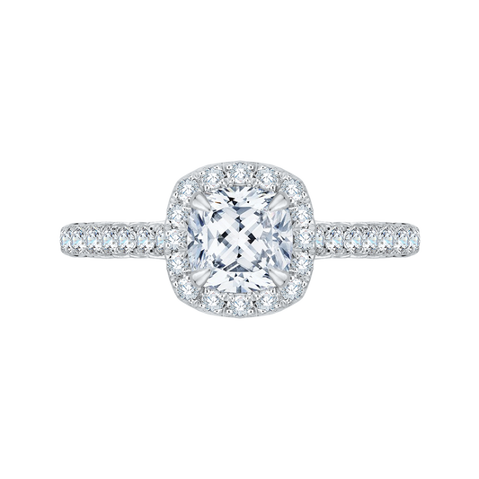 Cushion Cut Diamond Halo Engagement Ring In 14K White Gold (Semi-Mount)