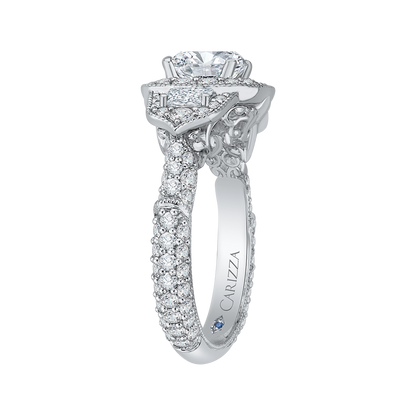 Cushion Cut Diamond Halo Engagement Ring in 14K White Gold (Semi-Mount)