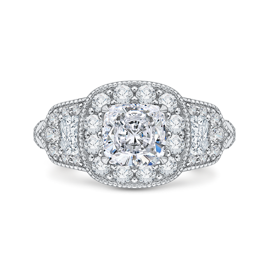 Cushion Cut Diamond Halo Engagement Ring in 14K White Gold (Semi-Mount)