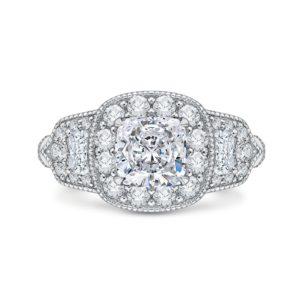 Cushion Cut Diamond Halo Engagement Ring in 14K White Gold (Semi-Mount)