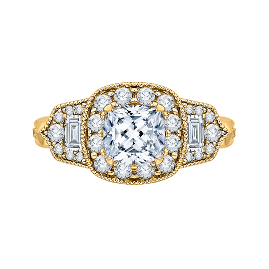 Cushion Cut Diamond Halo Vintage Engagement Ring in 14K Yellow Gold (Semi-Mount)