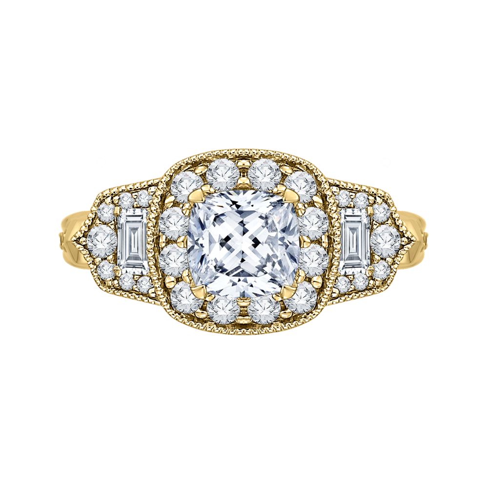 Cushion Cut Diamond Halo Vintage Engagement Ring in 14K Yellow Gold (Semi-Mount)
