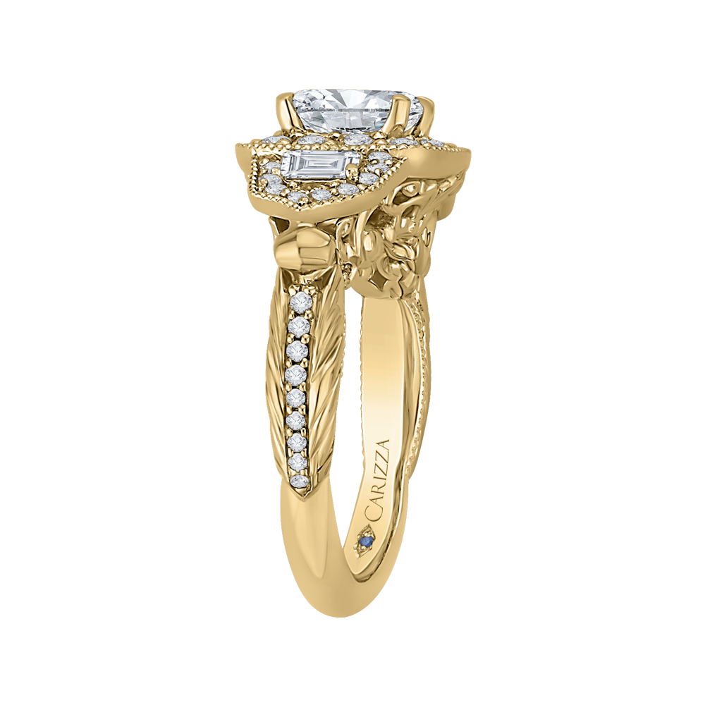 Cushion Cut Diamond Halo Vintage Engagement Ring in 14K Yellow Gold (Semi-Mount)