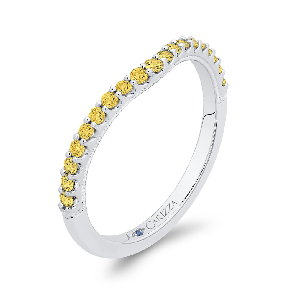 Yellow Diamond Half-Eternity Wedding Band in 14K White Gold