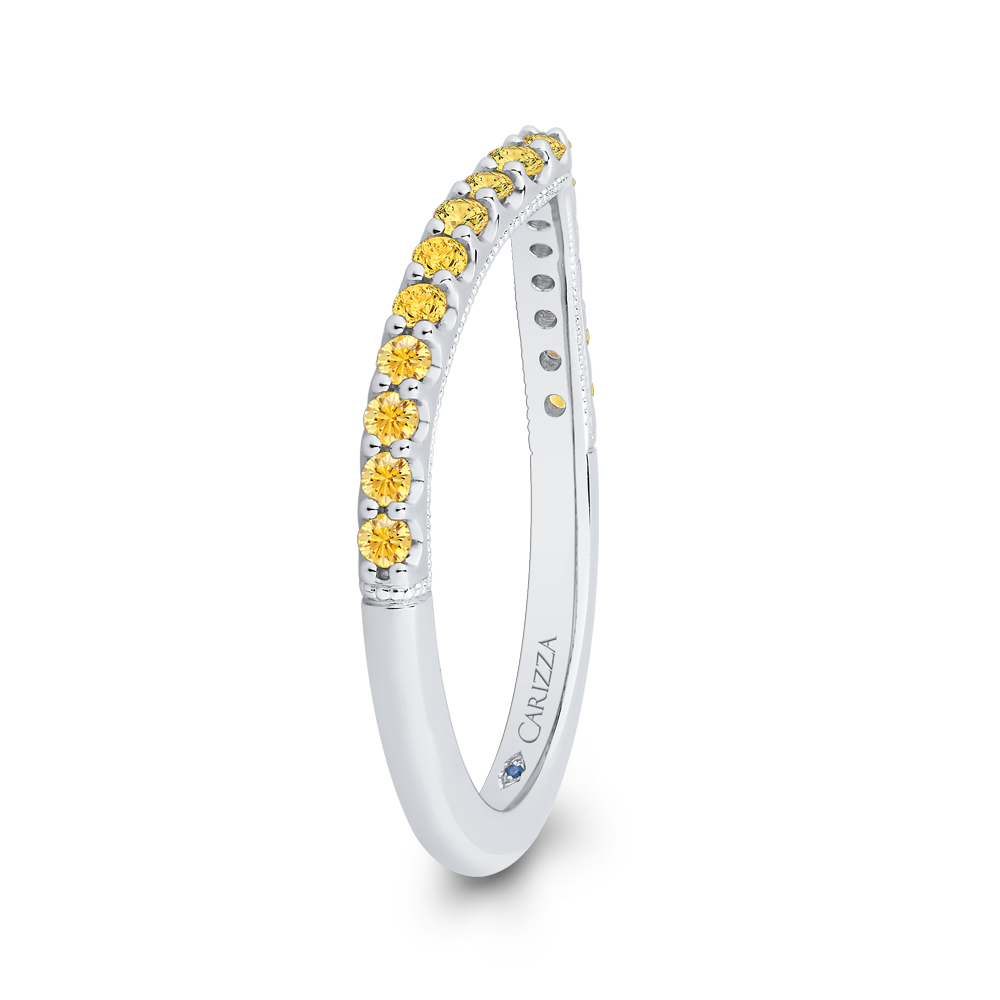 Yellow Diamond Half-Eternity Wedding Band in 14K White Gold
