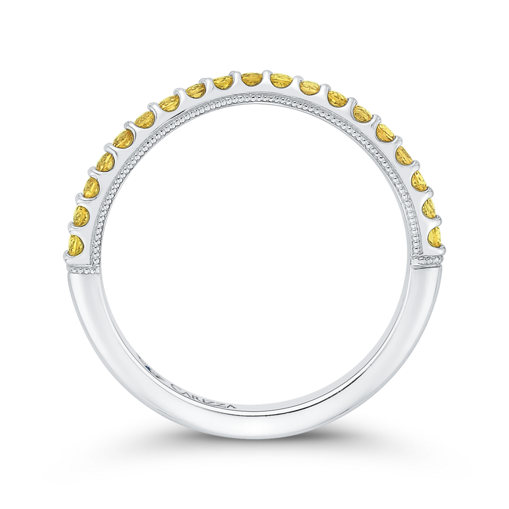 Yellow Diamond Half-Eternity Wedding Band in 14K White Gold