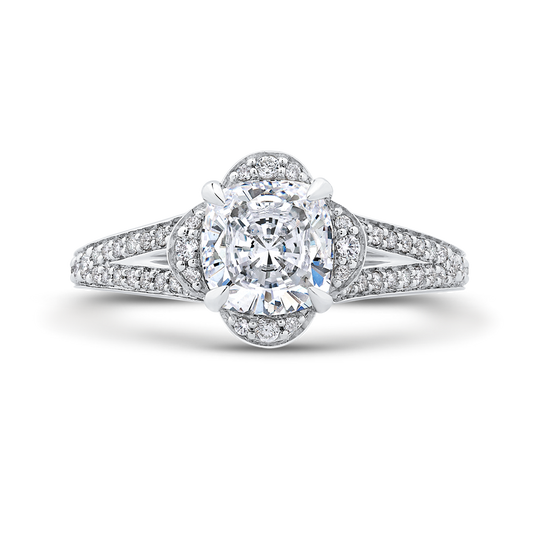 Cushion Cut Diamond Cathedral Style Engagement Ring in 14K White Gold (Semi-Mount)