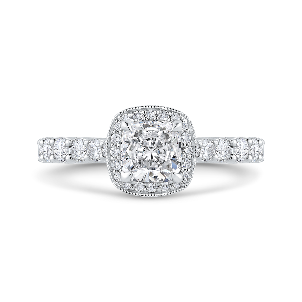 Cushion Cut Diamond Halo Engagement Ring in 14K White Gold (Semi-Mount)