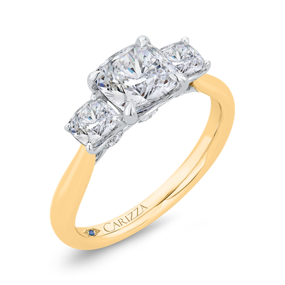Cushion Cut Diamond Three-Stone Plus Engagement Ring with Round Shank in 14K Two Tone Gold (Semi-Mount)